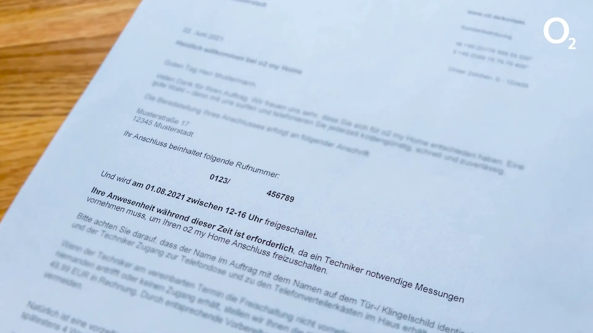 Beispiel einer Auftragsbestätigung mit Anschalttermin