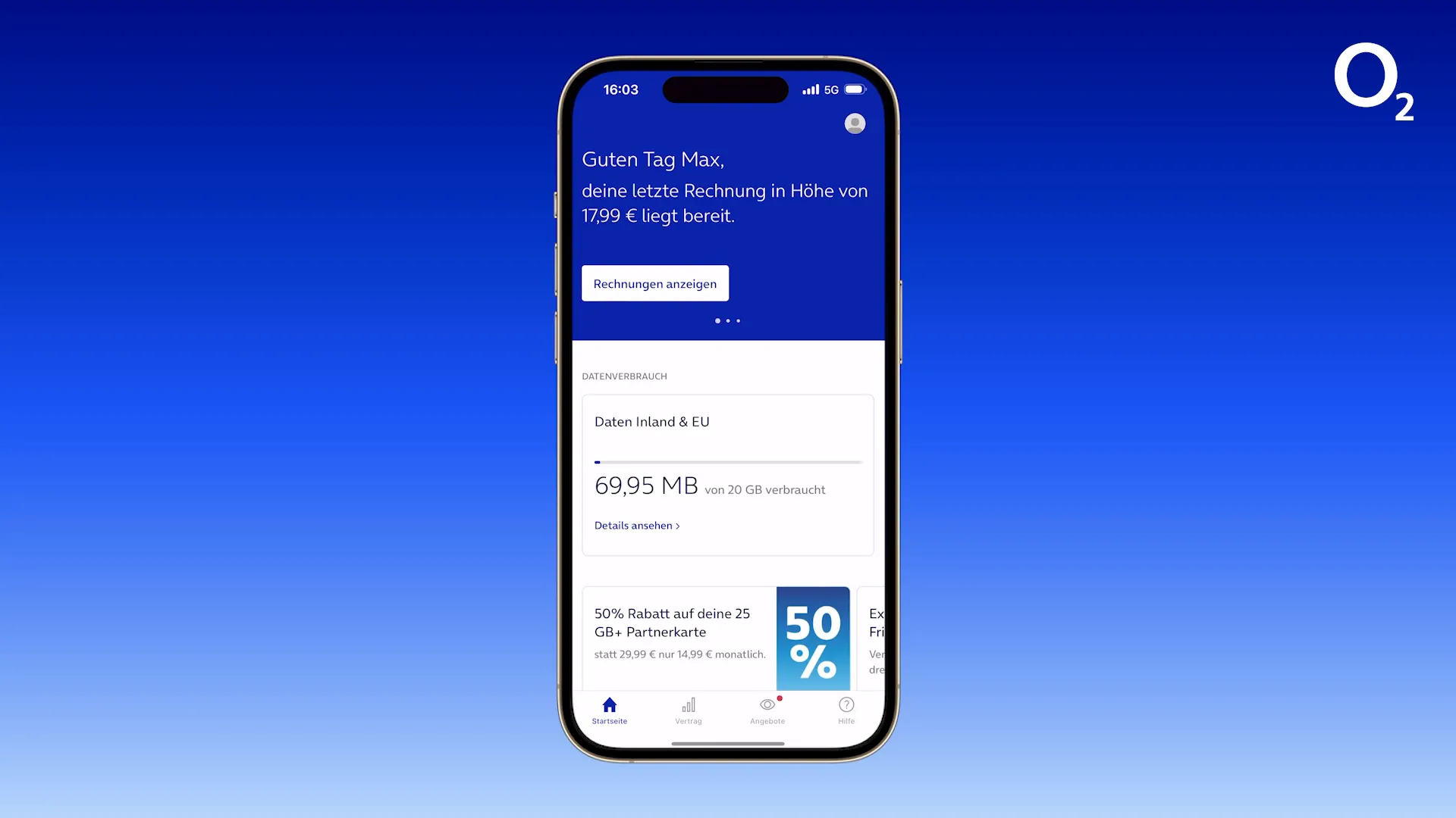 Direkter Zugang nach PIN-Eingabe in der Mein o2 App