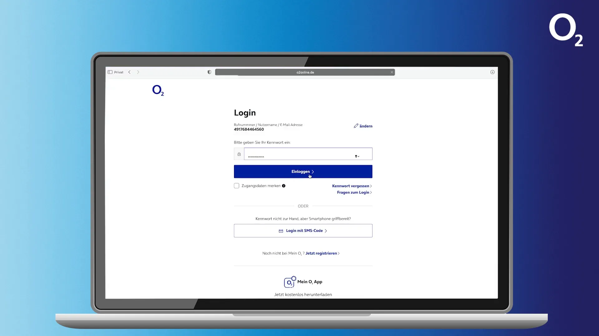 Einloggen im mein o2-Konto