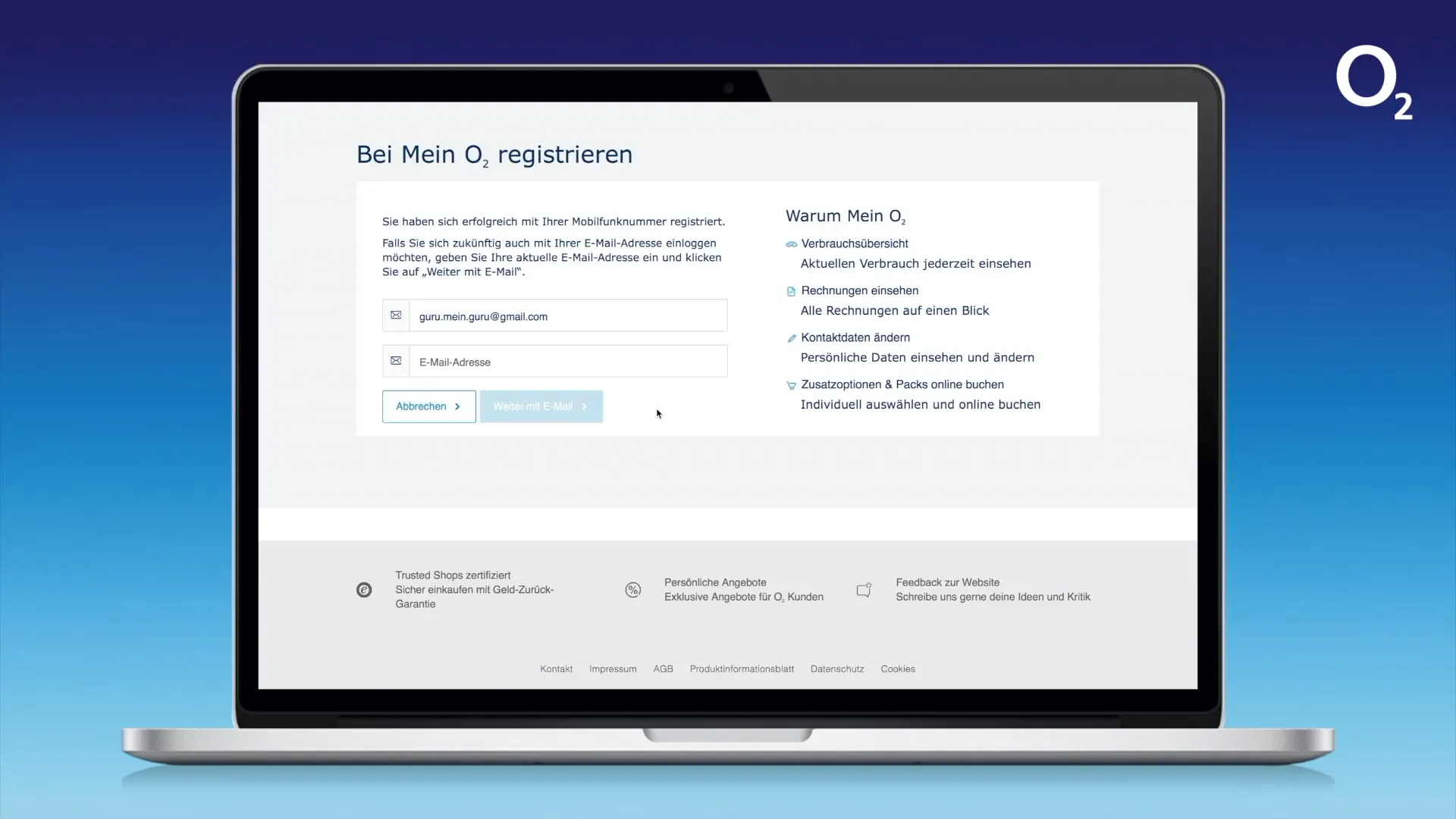 Registrierung bei Mein o2 abschließen
