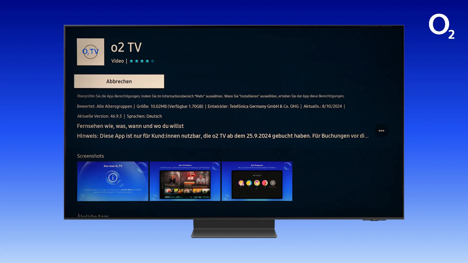 Herunterladen der o2 TV-App