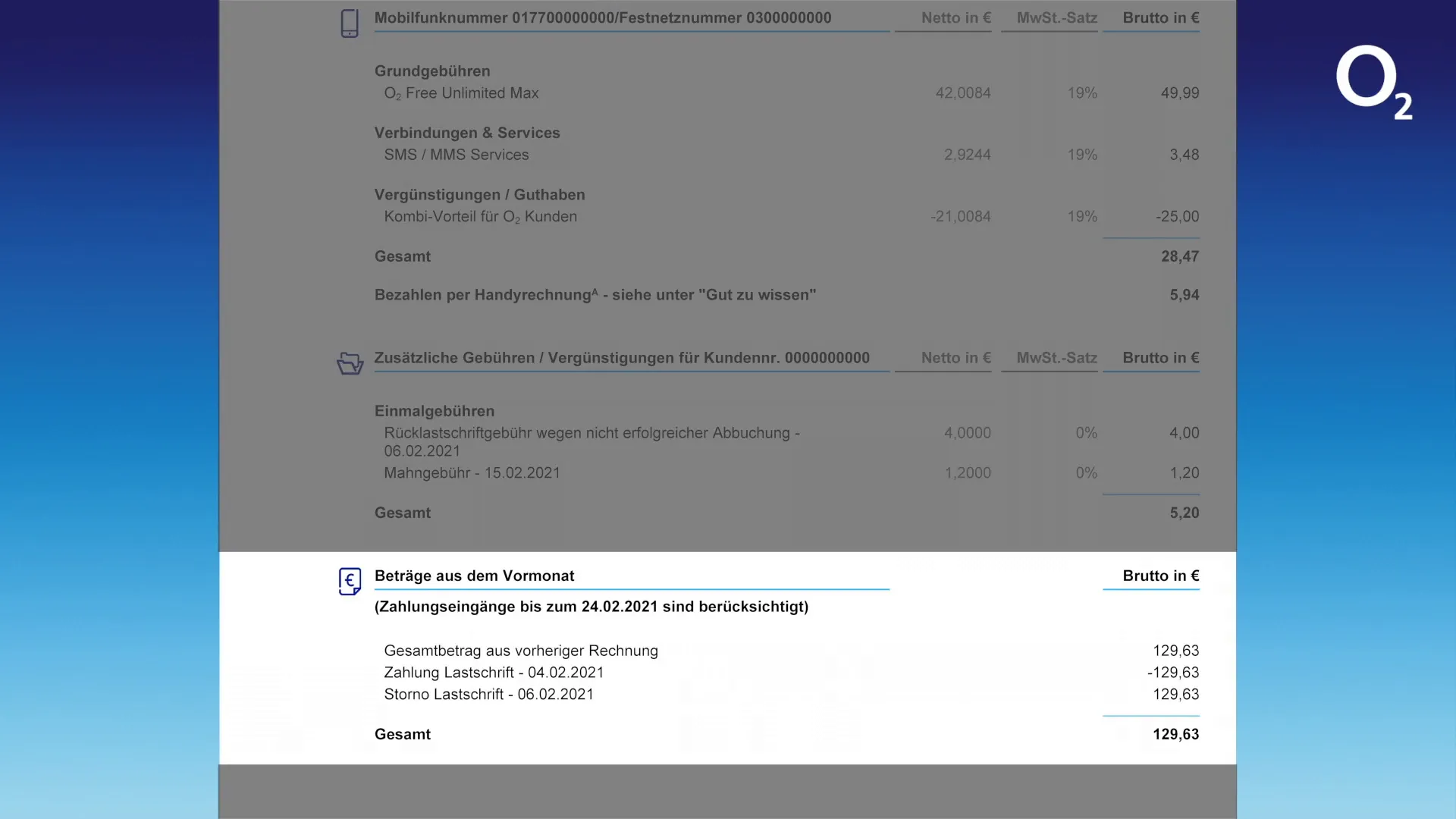 Beträge aus dem Vormonat
