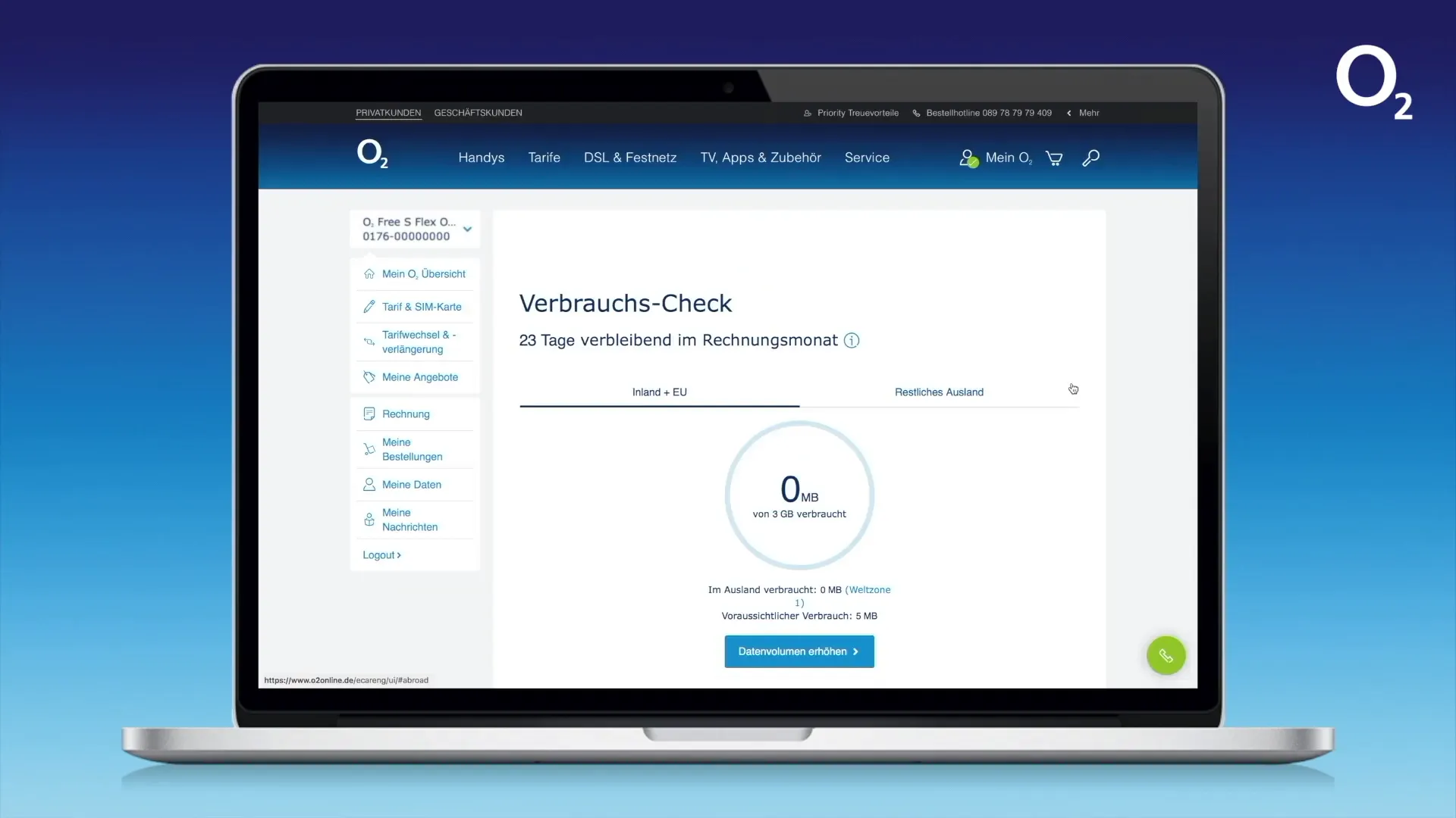 Einloggen in den Mein o2 Bereich