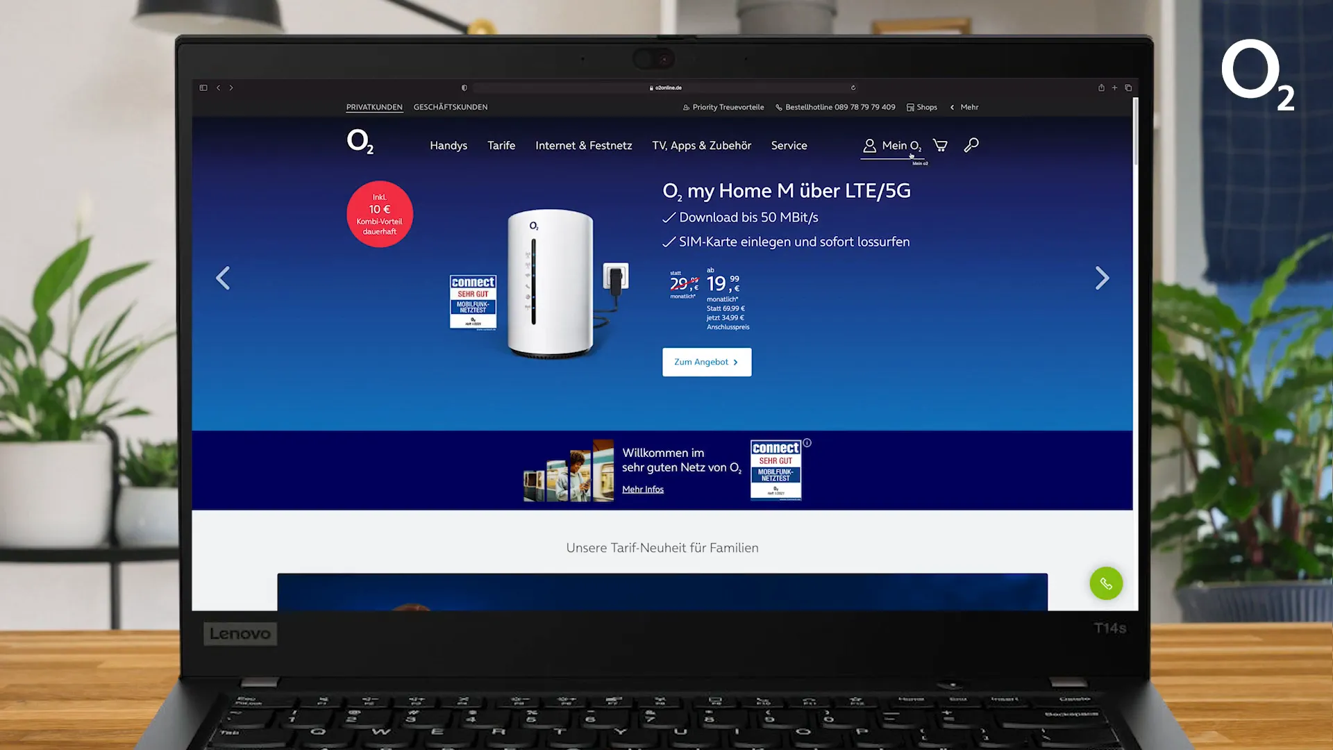 Verbindungstest auf der Webseite o2.de