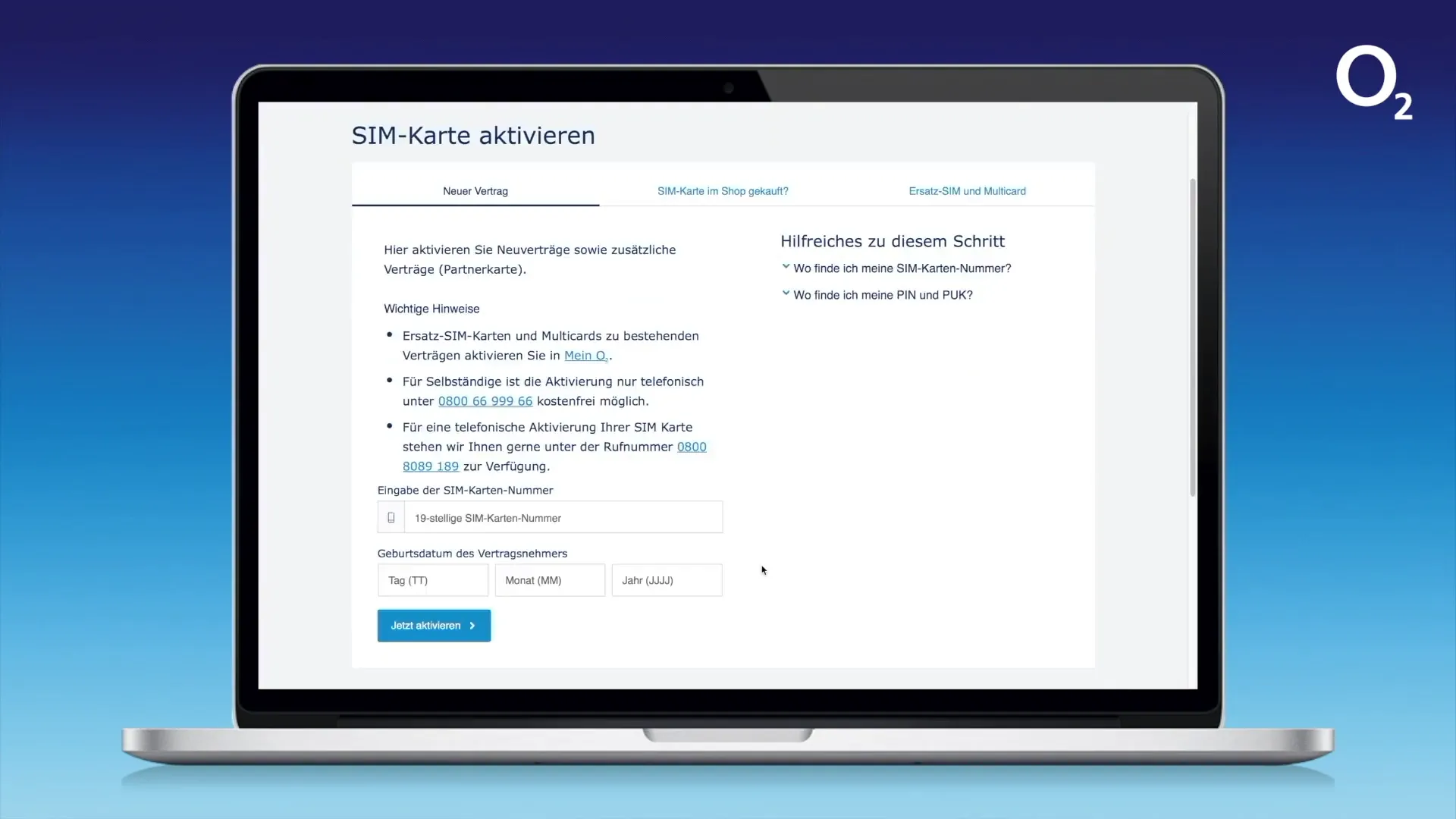 Eingabe der SIM-Kartennummer