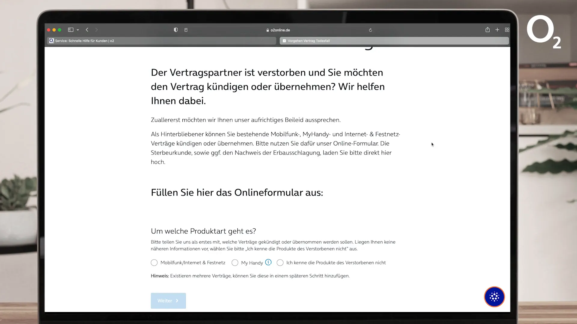 Einleitung auf der Formularseite