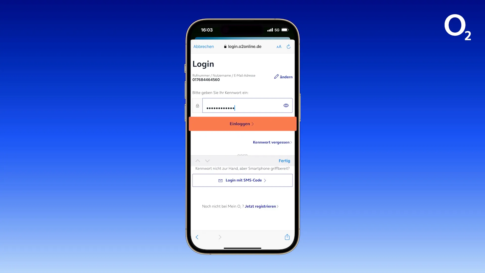 Begrüßungsbildschirm der Mein o2 App