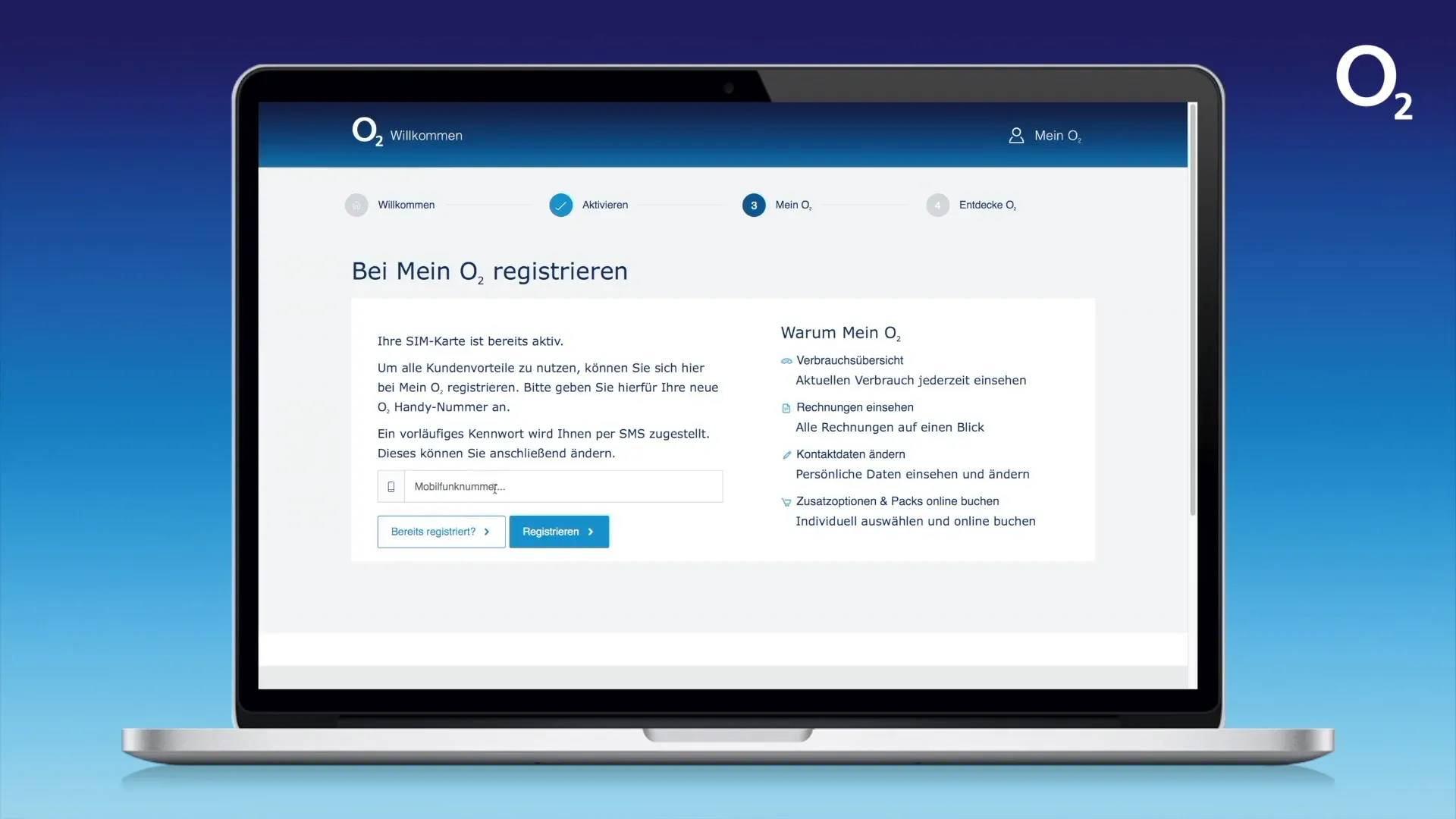 Eingabe der Mobilfunknummer zur Registrierung