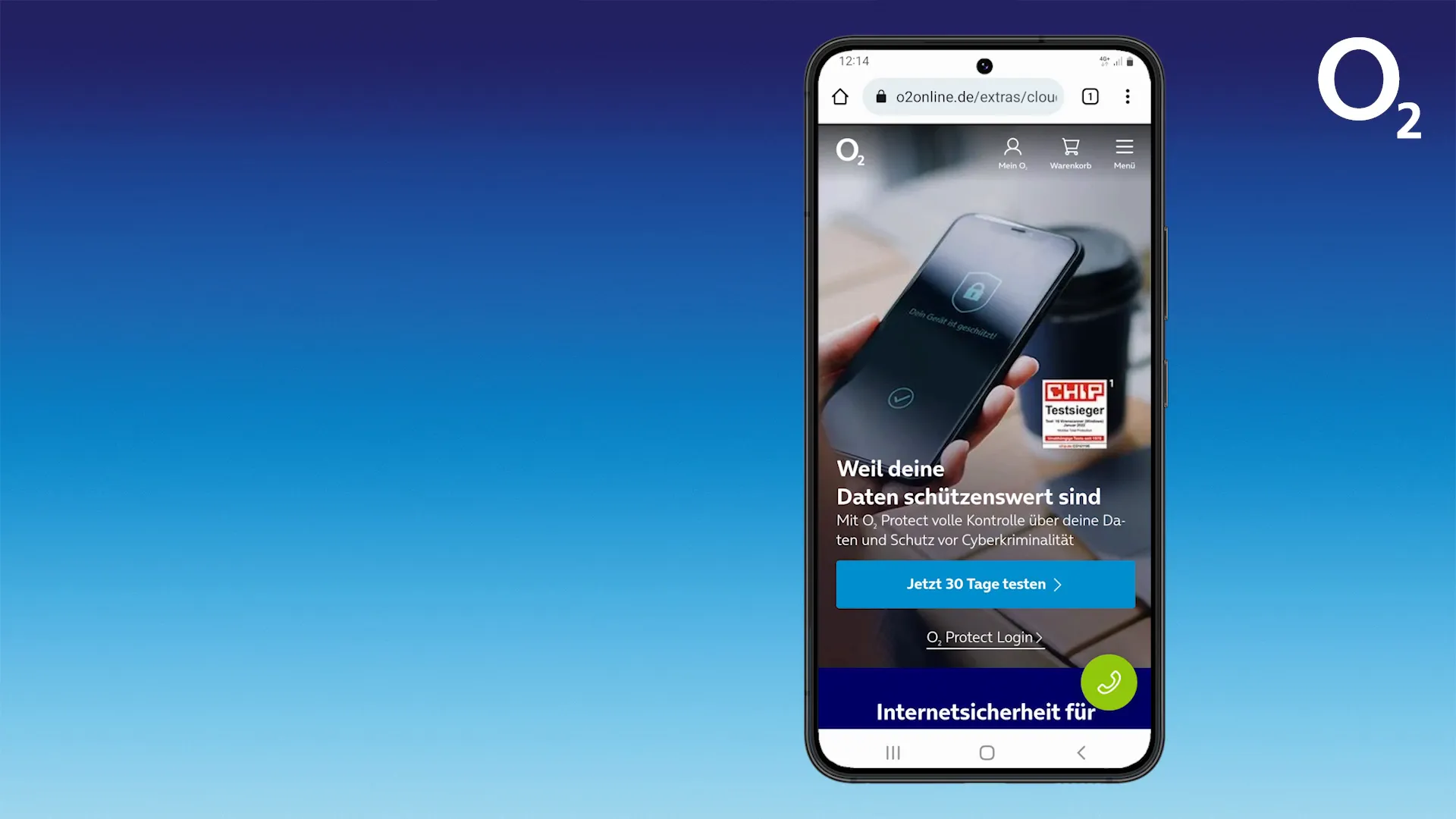 Startseite von o2 Protect mit Schaltfläche Jetzt 30 Tage testen