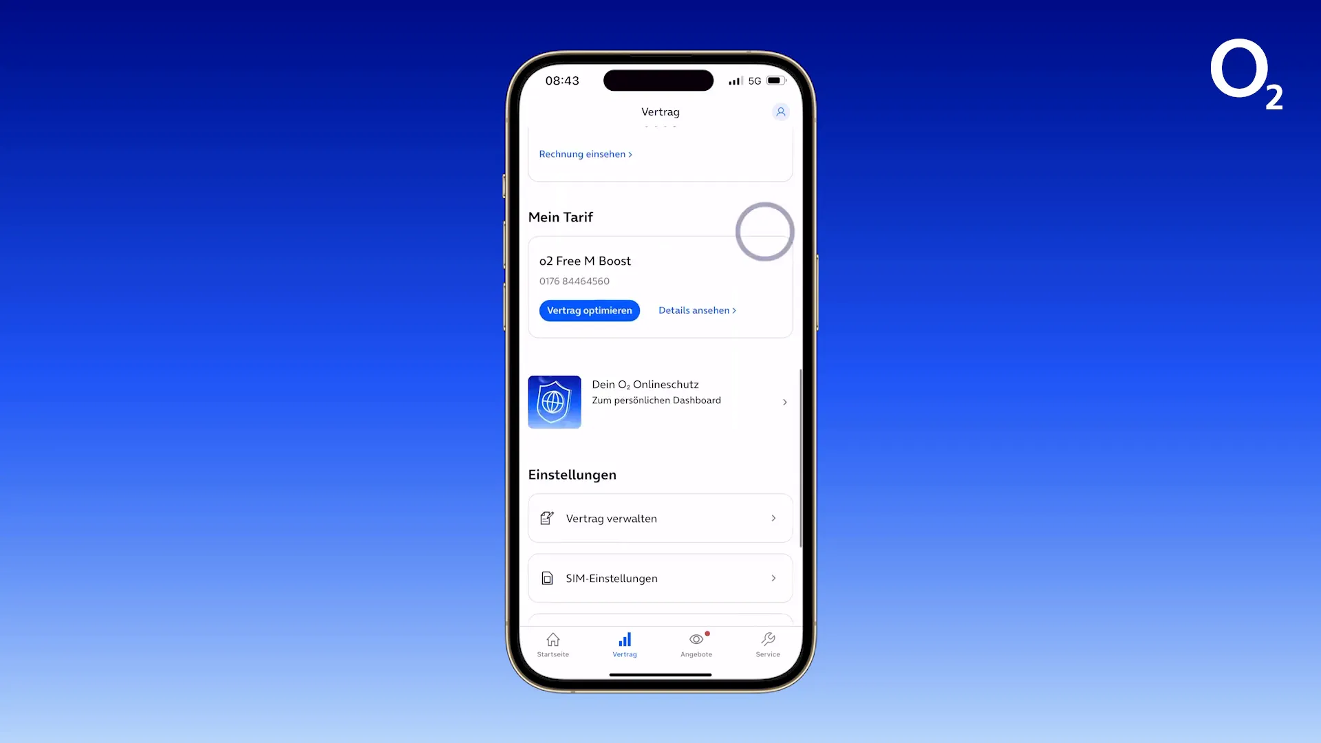 Einstellungen der Mein o2 App