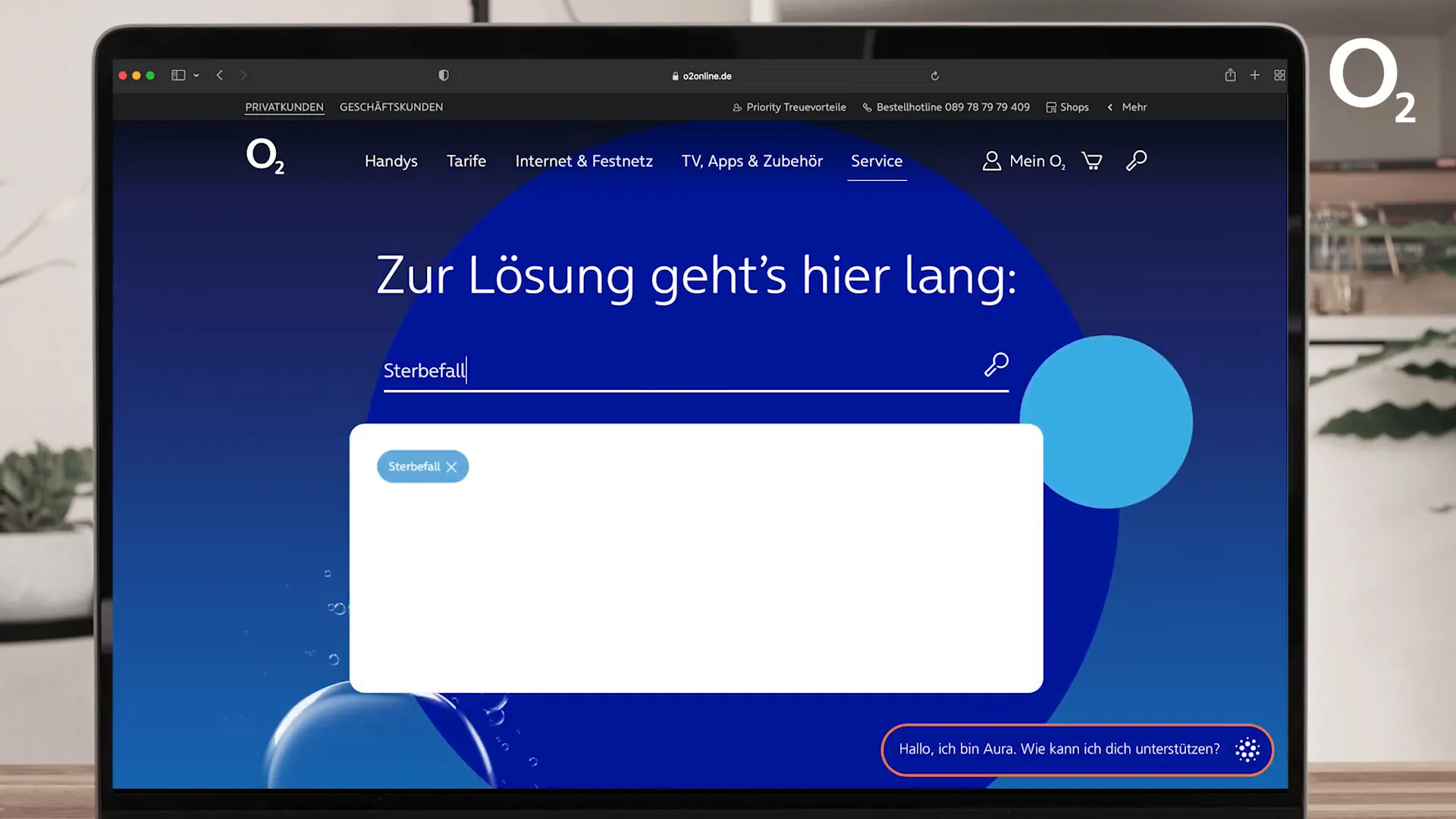 Service-Bereich auf der o2 Webseite