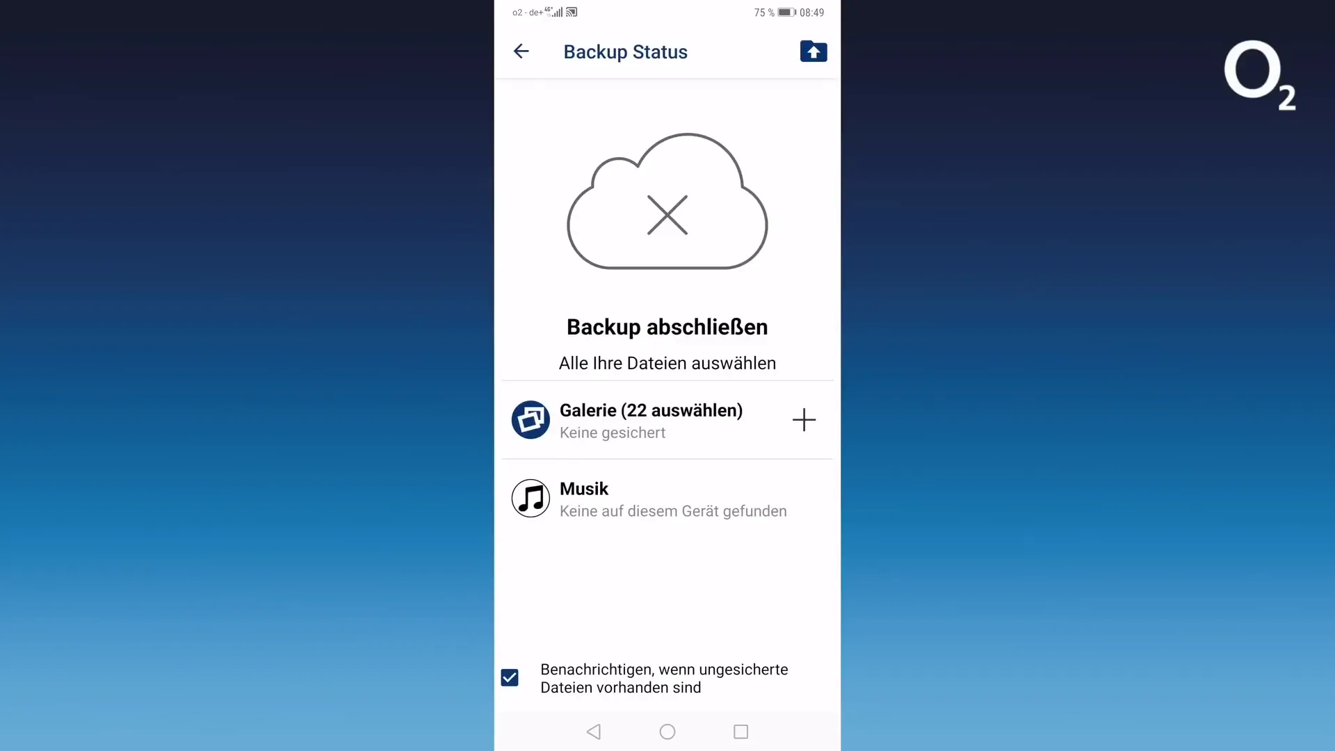Backup-Status überprüfen in der o2 Cloud