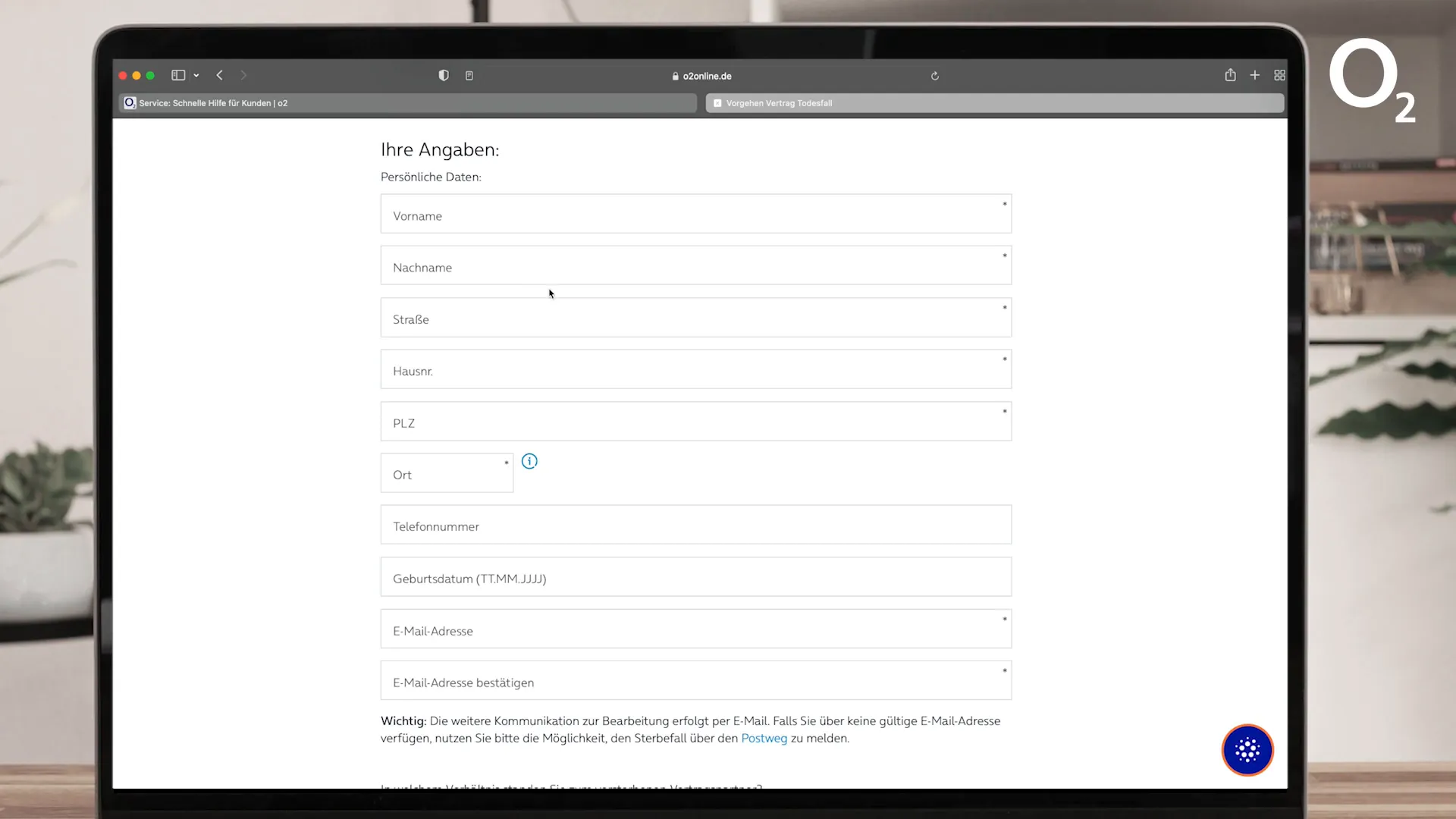 Eigene Daten im Onlineformular eingeben