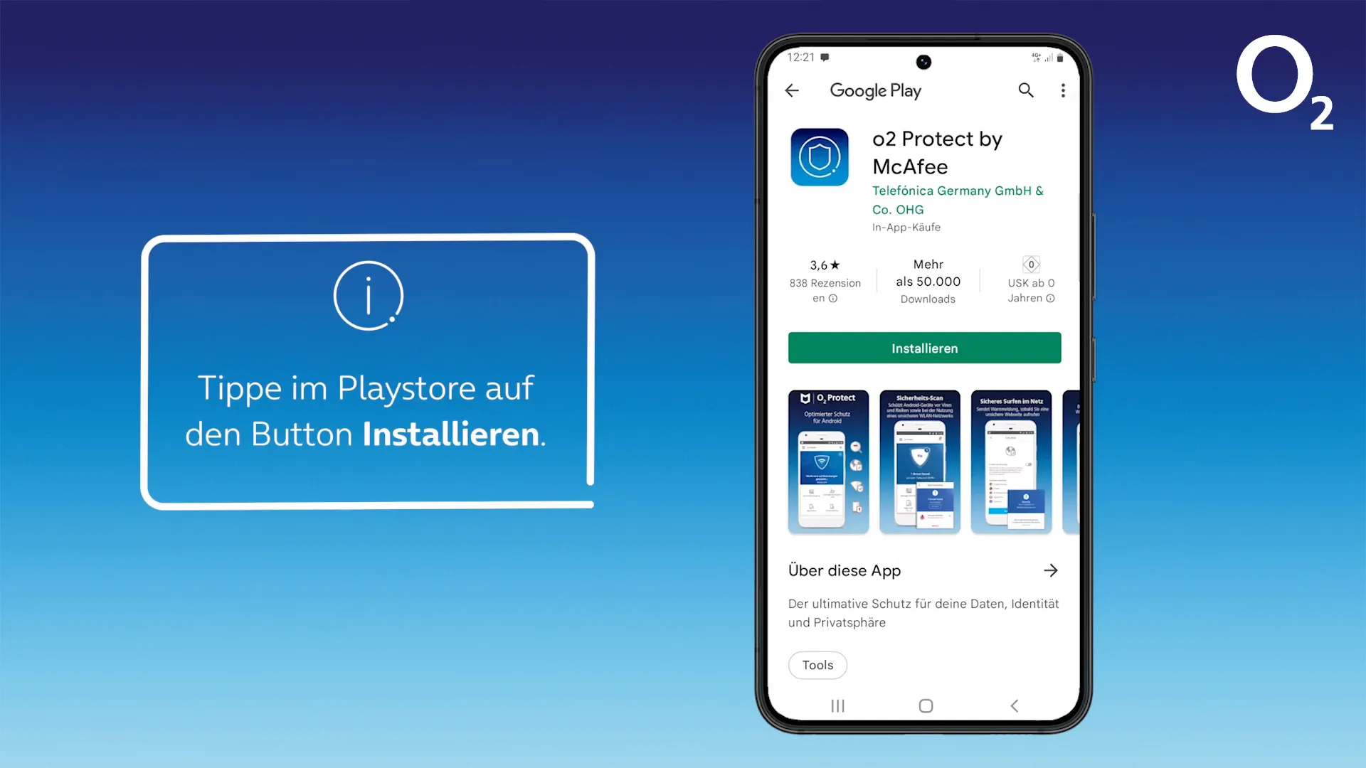 Play Store mit o2 Protect App
